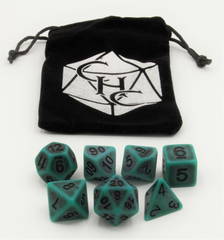 Cyan Set of 7 Ancient Polyhedral Dice with Black Numbers