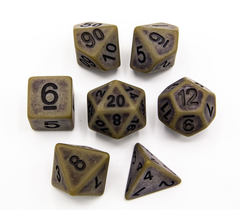 Green Set of 7 Ancient Polyhedral Dice with Black Numbers