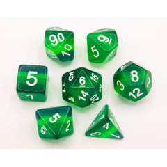 Green Set of 7 Aurora Polyhedral Dice with White Numbers