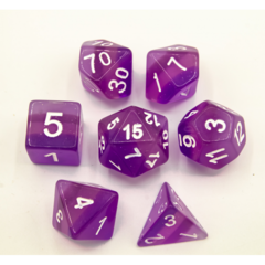 Purple Set of 7 Aurora Polyhedral Dice with White Numbers