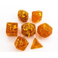 Orange Set of 7 Big Glitter Polyhedral Dice with Gold Numbers