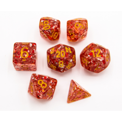 Red Set of 7 Big Glitter Polyhedral Dice with Gold Numbers