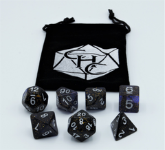 Blue Set of 7 Dark Nebula Polyhedral Dice with Silver Numbers