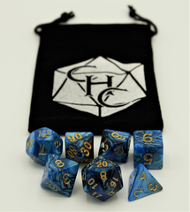 Black/Blue Set of 7 Fusion Polyhedral Dice with Gold Numbers