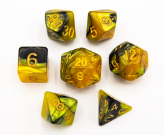 Black/Gold Set of 7 Fusion Polyhedral Dice with Gold Numbers