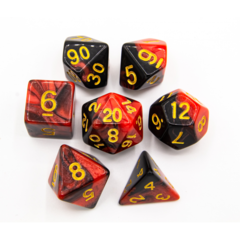 Black/Red Set of 7 Fusion Polyhedral Dice with Gold Numbers