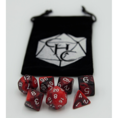 Black/Red Set of 7 Fusion Polyhedral Dice with White Numbers