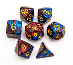 Blue/Copper Set of 7 Fusion Polyhedral Dice with Gold Numbers