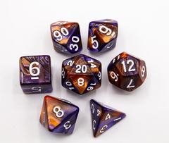 Copper/Purple Set of 7 Fusion Polyhedral Dice with White Numbers