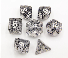 Black Set of 7 Glitter Polyhedral Dice with White Numbers