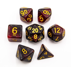 Black/Red Set of 7 Galaxy Polyhedral Dice with Gold Numbers