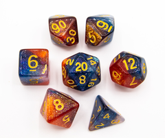 Blue/Pink/Silver Set of 7 Galaxy Polyhedral Dice with Gold Numbers