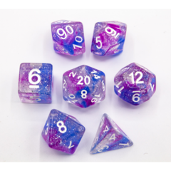 Blue/Purple Set of 7 Galaxy Polyhedral Dice with White Numbers