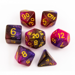 Dark Purple/Purple Set of 7 Galaxy Polyhedral Dice with Gold Numbers