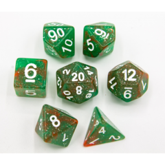 Red/Green Set of 7 Galaxy Polyhedral Dice with White Numbers