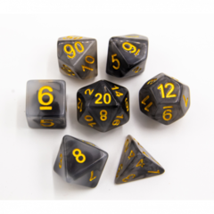 Black Set of 7 Jade Polyhedral Dice with Gold Numbers