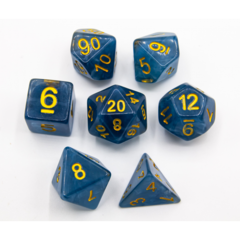 Blue Set of 7 Jade Polyhedral Dice with Gold Numbers