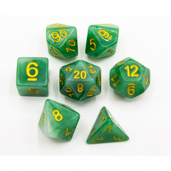 Green Set of 7 Jade Polyhedral Dice with Gold Numbers