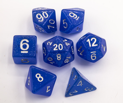 Blue Set of 7 Jelly Polyhedral Dice with Silver Numbers