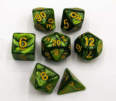 Grass Green Set of 7 Marbled Polyhedral Dice with Gold Numbers