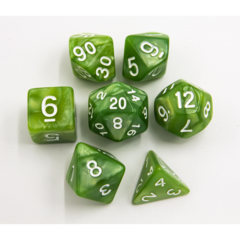 Lime Green Set of 7 Marbled Polyhedral Dice with White Numbers