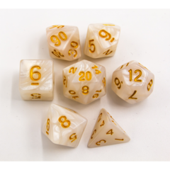 White Set of 7 Marbled Polyhedral Dice with Gold Numbers