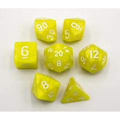 Yellow Set of 7 Marbled Polyhedral Dice with White Numbers