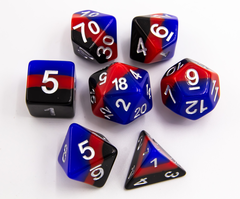 Black/Blue/Red Set of 7 Multi-layer Polyhedral Dice with White Numbers