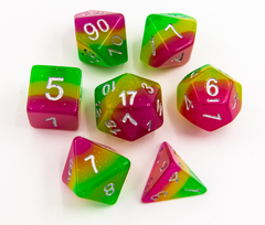 Candy Set of 7 Multi-layer Polyhedral Dice with Silver Numbers