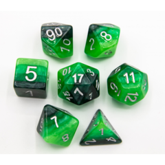 Green Set of 7 Multi-layer Polyhedral Dice with White Numbers