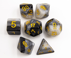 Gray Set of 7 Multi-layer Polyhedral Dice with White Numbers