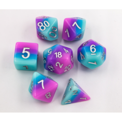 Light Blue/Blue/Purple Set of 7 Multi-layer Polyhedral Dice with Silver Numbers