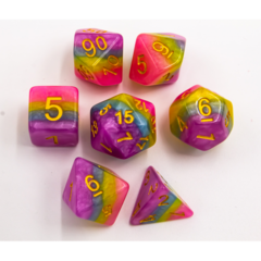 Pastel Set of 7 Multi-layer Polyhedral Dice with Gold Numbers