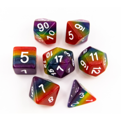 Rainbow Set of 7 Multi-layer Polyhedral Dice with White Numbers