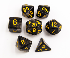 Black Set of 7 Nebula Polyhedral Dice with Gold Numbers