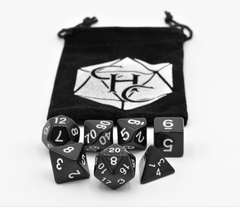 Black Set of 7 Opaque Polyhedral Dice with White Numbers