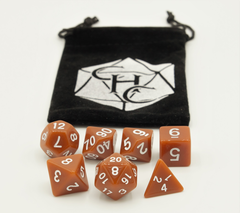 Brown Set of 7 Opaque Polyhedral Dice with White Numbers