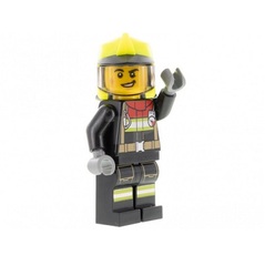 LEGO Fire - Reflective Stripes, Black Legs and Jacket with Dark Red Collar, Neon Yellow Fire Helmet, Trans-Black Visor