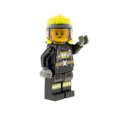 LEGO Fire - Fireman Clemmons, Reflective Stripes with Utility Belt, Black Legs, Neon Yellow Fire Helmet, Trans-Black Visor, Sideburns
