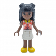LEGO Friends Priyanka, Coral Knotted Blouse with White Swirls, White Shorts, Yellow Shoes