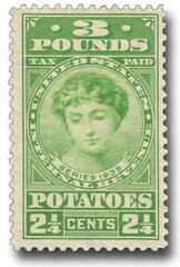 1935 2 1/4c Potato Tax Stamp - yellow-green, engraved, unwatermarked, perf 11