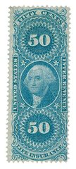 1862-71 50c US Internal Revenue Stamp - Life Insurance, old paper, blue