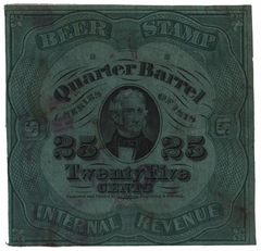 1878 25c Beer Tax Stamp - green, typo. & engraved