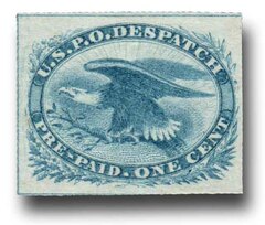1851 1c Blue, Eagle U.S.P.O Despatch, imperforate