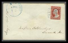 Washington (Scott #11) on Cover, brownish carmine with 