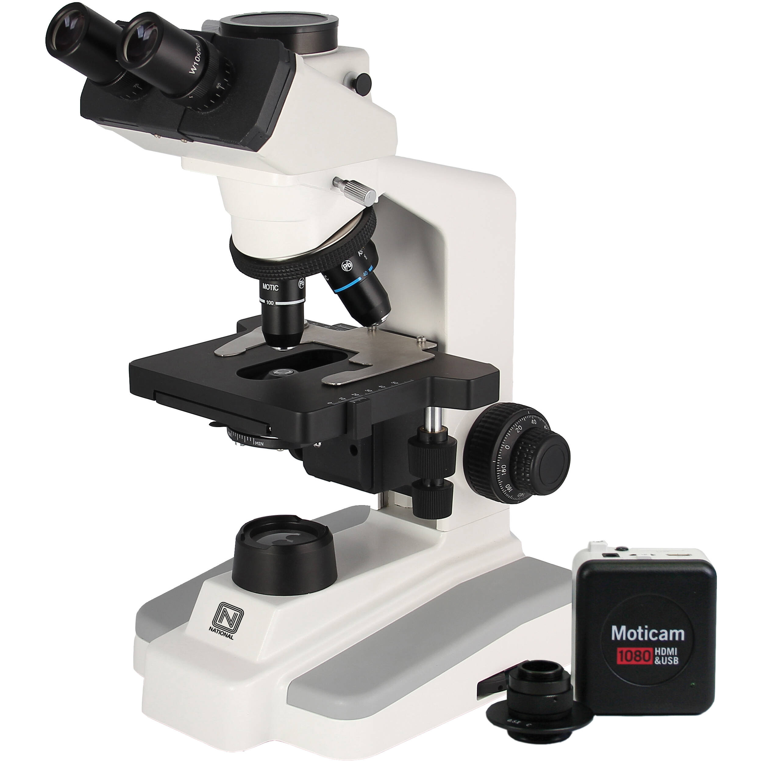 National Trinocular Microscope with Semi-Plan Lenses & HDMI Camera Bundle