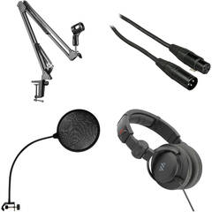Musicians Value Podcasting Accessory Kit with Crane Arm, Headphones, XLR Cables, and Pop Filter