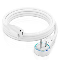 Maximm Cable Flat Plug Extension Cord with Hook System (6', White)