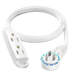 Maximm Cable 360° Rotating Flat Plug 16 AWG Extension Cord (6', White)