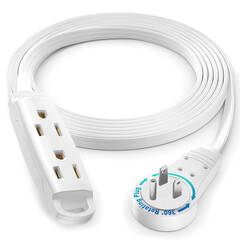 Maximm Cable Original Style 360° Rotating Flat Plug Extension Cord (10', White)
